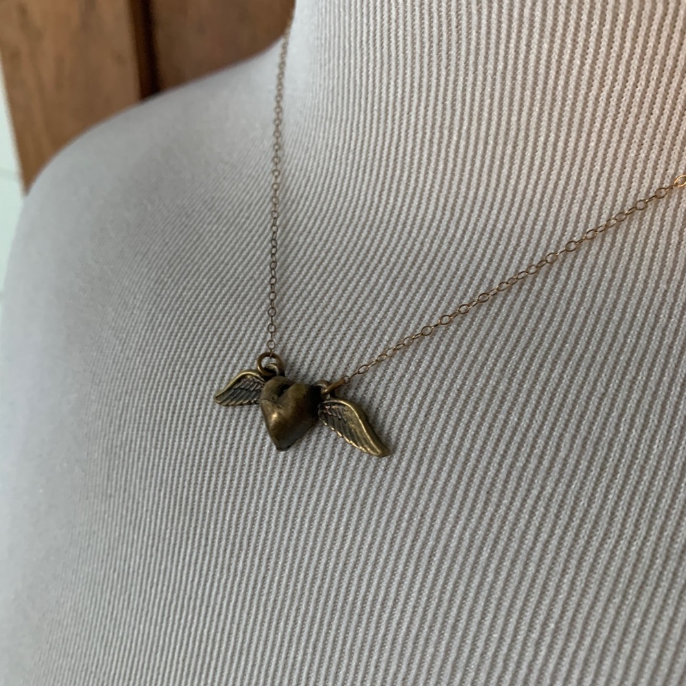 Gorgeous Handmade Gold Heart with Wings Necklace